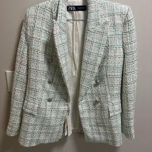 Zara Women's Mint Green Tweed Blazer